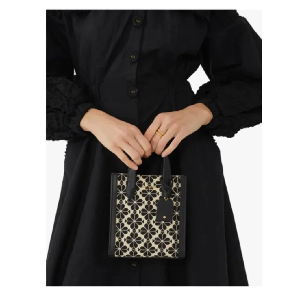 Kate Spade Manhattan Mini Tote Blue Floral Jacquard Leather Crossbody - Picture 6 of 13